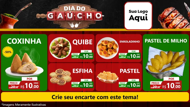 Modelo de TV para TV Horizontal com o tema Dia do Gaúcho para Salgadaria