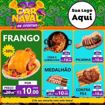 Modelo de Rede Social para Feed Facebook com o tema Carnaval de Ofertas para Assados