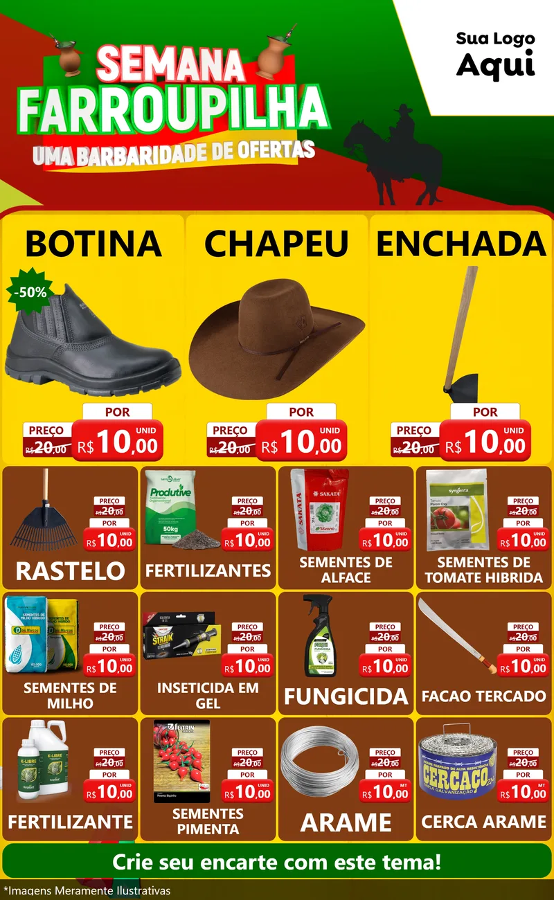 Modelo de Encarte para Encarte Grande com o tema Semana Farroupilha - Uma Barbaridade de Ofertas para Agropecuária