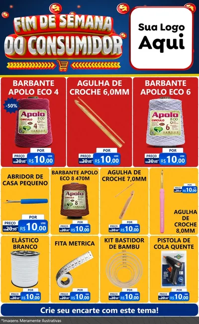 Modelo de Encarte para Encarte Grande com o tema Fim de Semana do Consumidor para Armarinho e Aviamentos