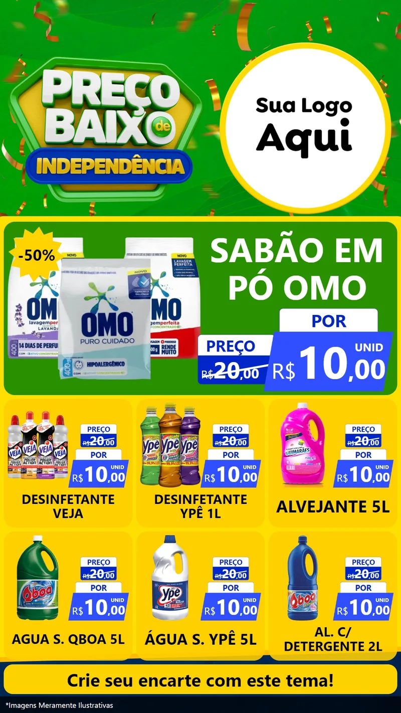 Modelo de Rede Social para Stories com o tema Preço Baixo de Independência para Produtos de Limpeza