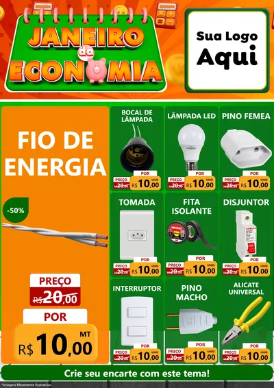 Modelo de Encarte para Encarte A4 Vertical com o tema Janeiro da Economia para Materiais Elétricos