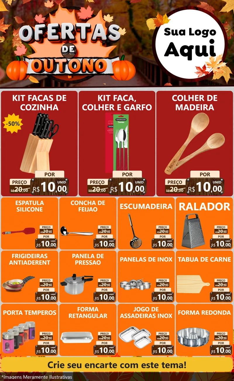 Modelo de Encarte para Encarte Grande com o tema Ofertas de Outono para Utilidades Domésticas