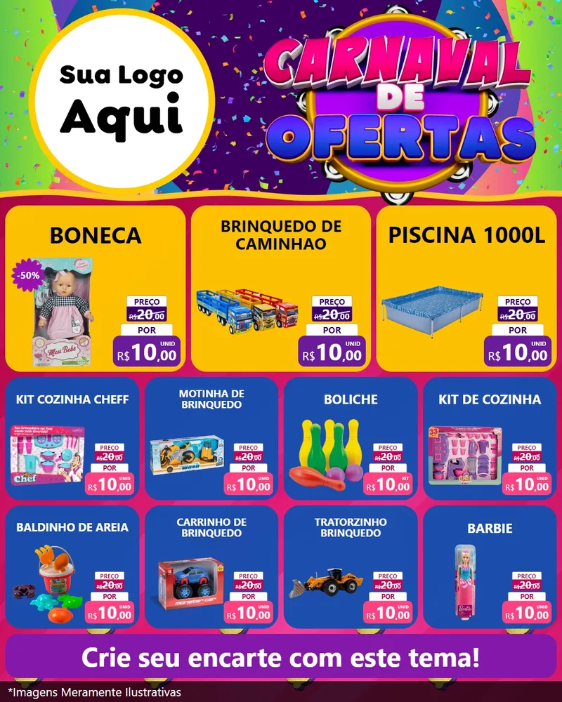 Modelo de Rede Social para Feed Instagram com o tema Carnaval de Ofertas para Brinquedos
