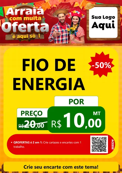 Modelo de Cartaz para Cartaz A4 Vertical com o tema Arraiá Com Muita Oferta - É Aqui Sô! para Materiais Elétricos