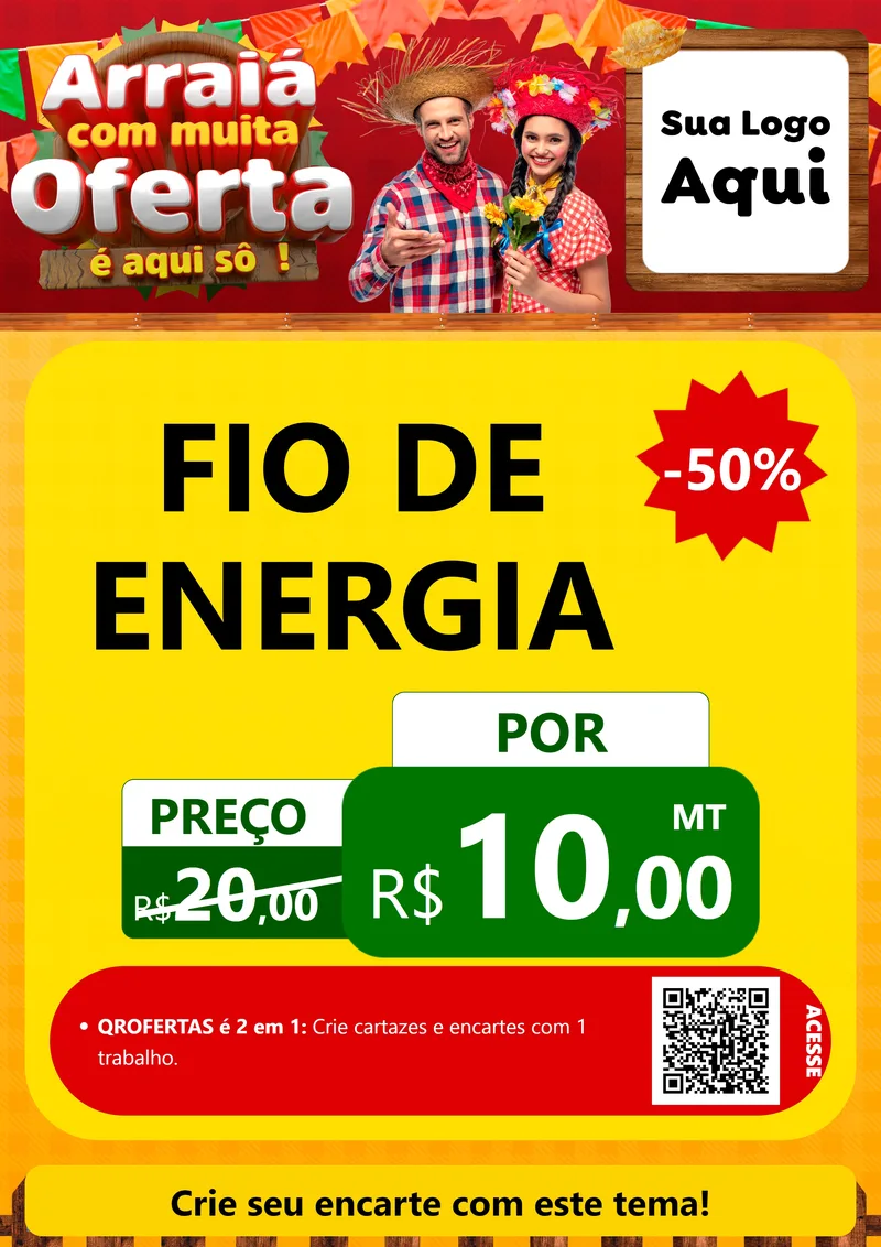 Modelo de Cartaz para Cartaz A4 Vertical com o tema Arraiá Com Muita Oferta - É Aqui Sô! para Materiais Elétricos