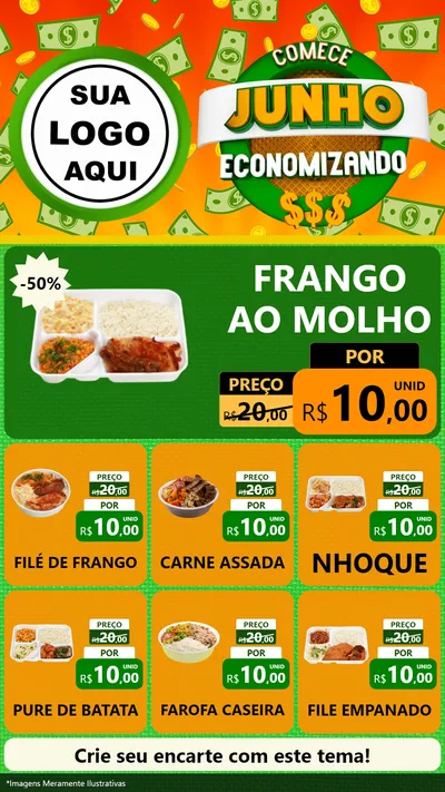 Modelo de Rede Social para Stories com o tema Comece Junho Economizando para Restaurante