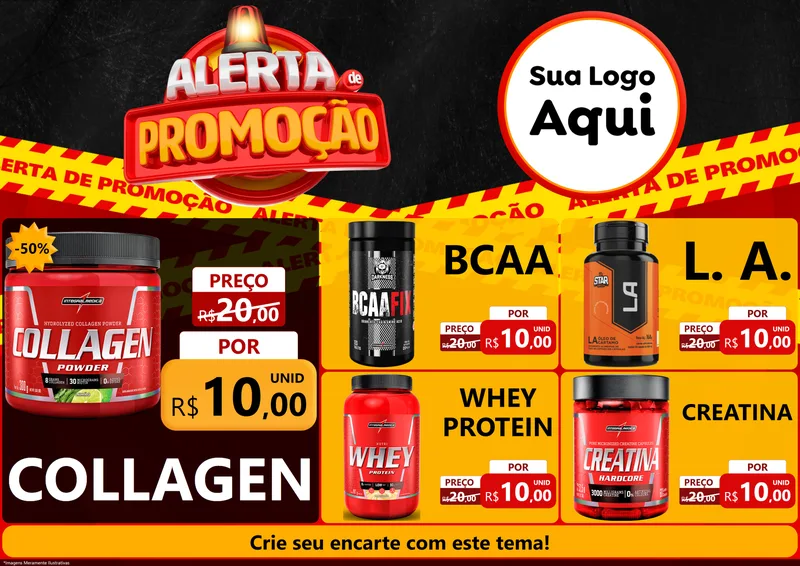 Modelo de Encarte para Encarte A4 Horizontal com o tema Alerta de Promoção para Suplementos alimentares