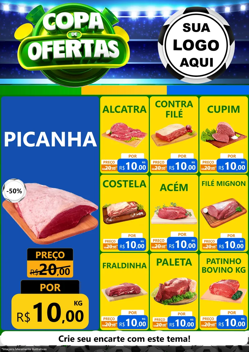 Modelo de Encarte para Encarte A4 Vertical com o tema Copa de Ofertas para Açougue