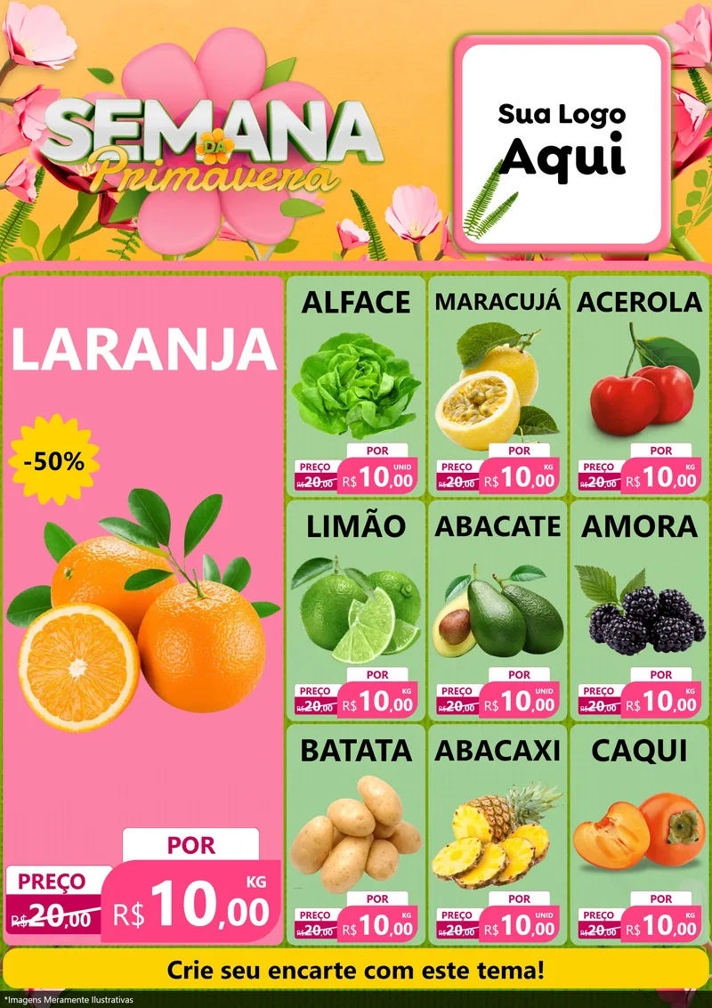 Modelo de Encarte para Encarte A4 Vertical com o tema Semana da Primavera para Hortifrúti