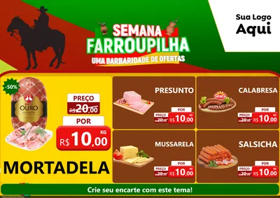 Modelo de Encarte para Encarte A4 Horizontal com o tema Semana Farroupilha - Uma Barbaridade de Ofertas para Frios e Laticínios