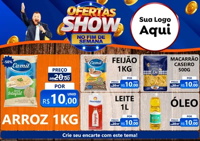 Modelo de Encarte para Encarte A4 Horizontal com o tema Ofertas Show No Fim De Semana para Supermercado