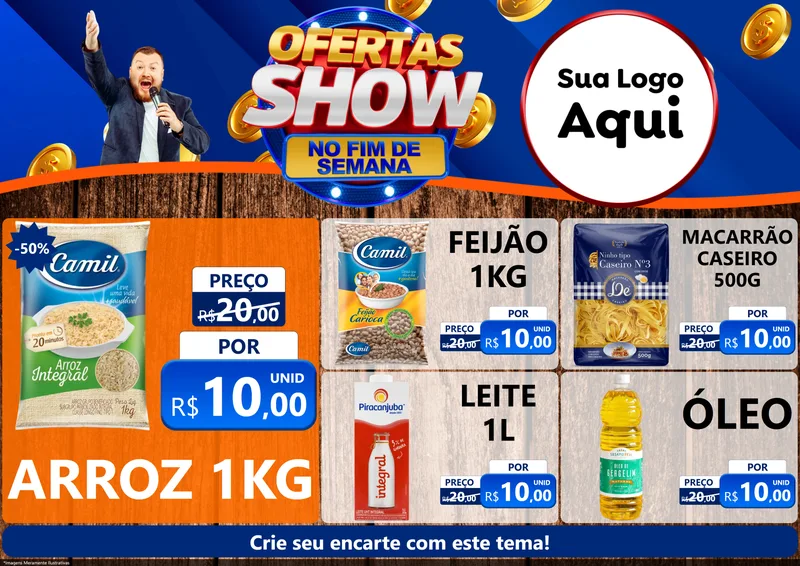Modelo de Encarte para Encarte A4 Horizontal com o tema Ofertas Show No Fim De Semana para Supermercado