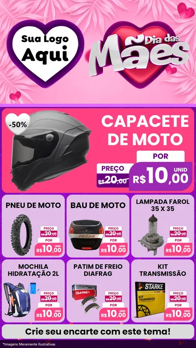 Modelo de Rede Social para Stories com o tema Dia das Mães para Moto peças