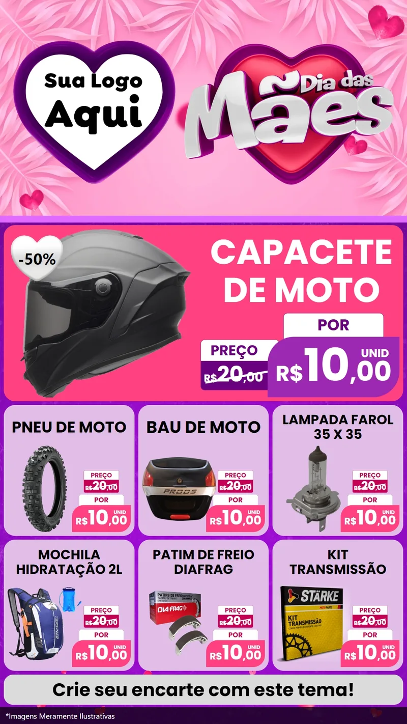Modelo de Rede Social para Stories com o tema Dia das Mães para Moto peças