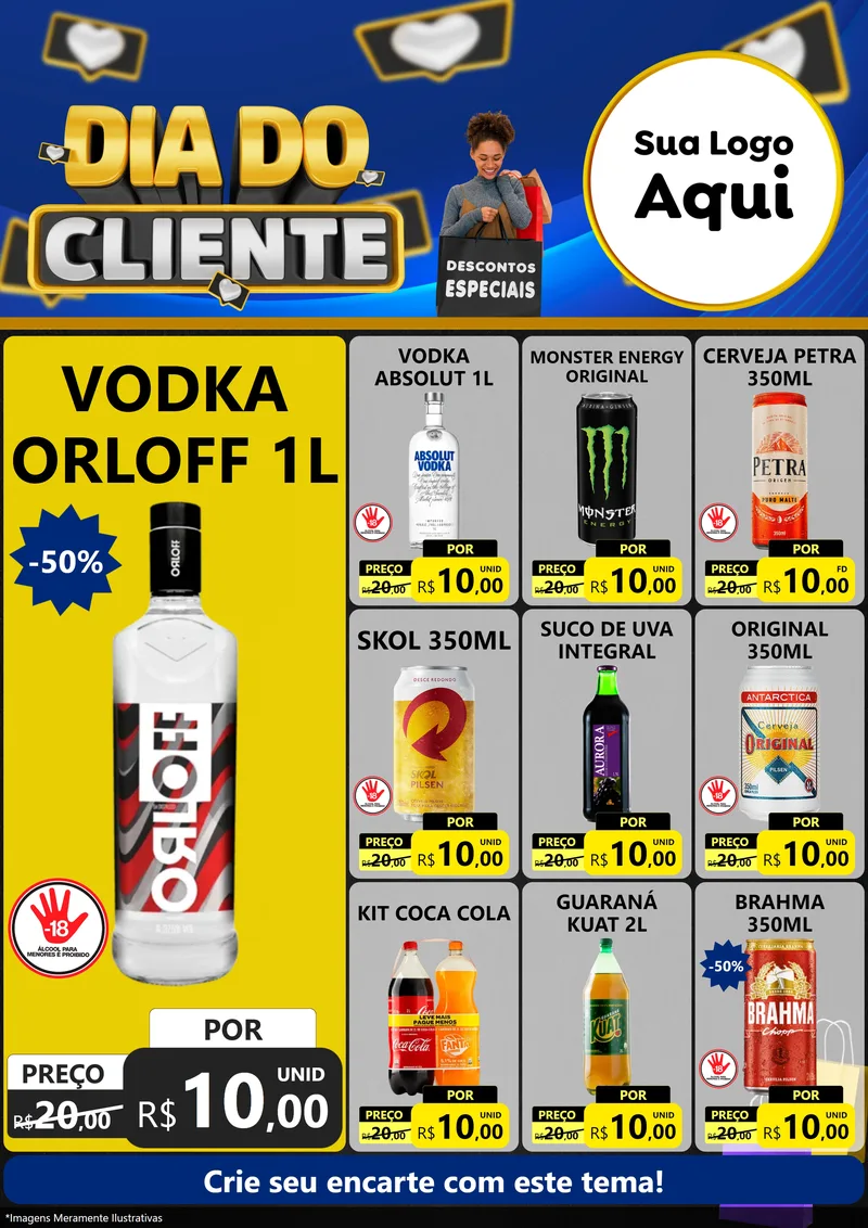 Modelo de Encarte para Encarte A4 Vertical com o tema Dia Do Cliente para Distribuidora de bebidas