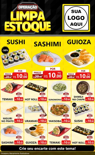 Modelo de Encarte para Encarte Grande com o tema Operação Limpa Estoque para Comida japonesa