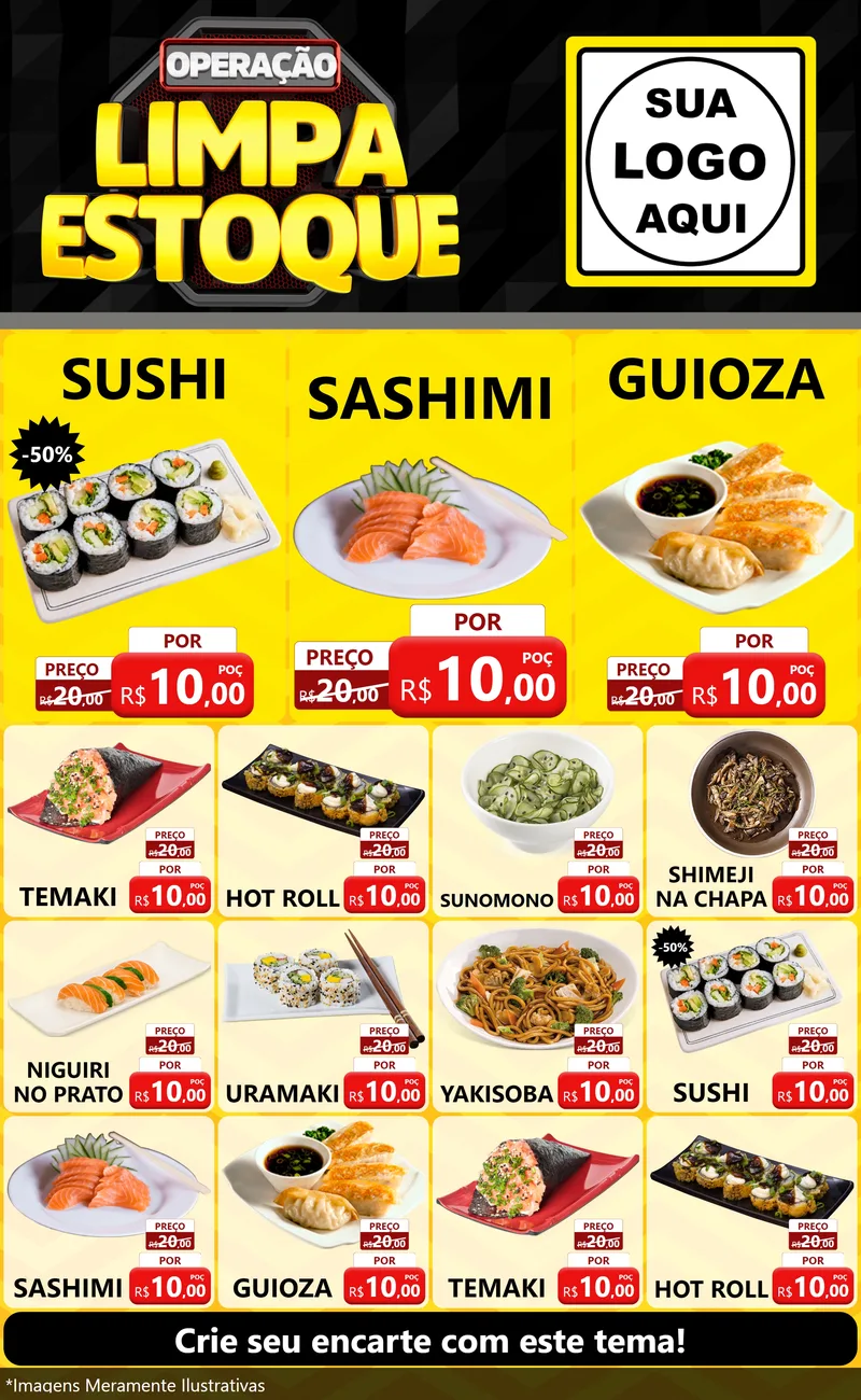 Modelo de Encarte para Encarte Grande com o tema Operação Limpa Estoque para Comida japonesa
