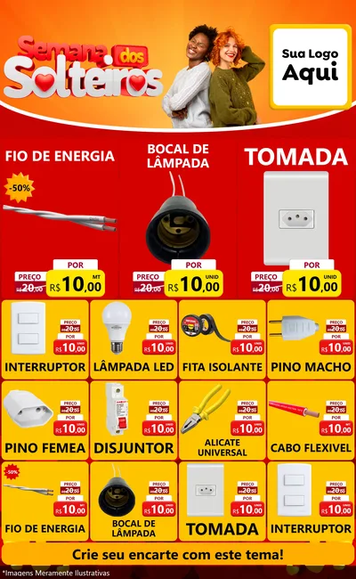 Modelo de Encarte para Encarte Grande com o tema Semana dos Solteiros para Materiais Elétricos
