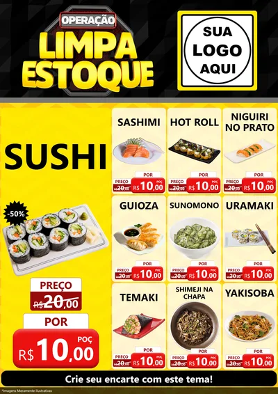 Modelo de Encarte para Encarte A4 Vertical com o tema Operação Limpa Estoque para Comida japonesa