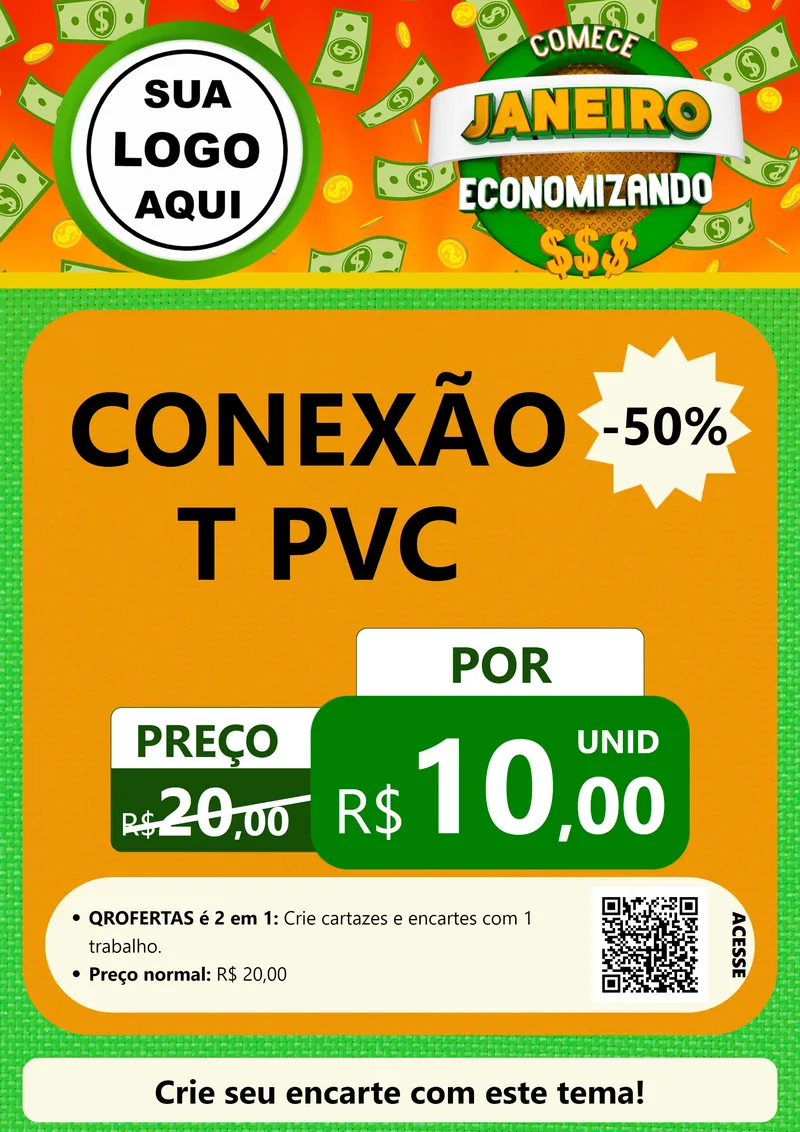 Modelo de Cartaz para Cartaz A4 Vertical com o tema Comece Janeiro Economizando para Tubos e conexões