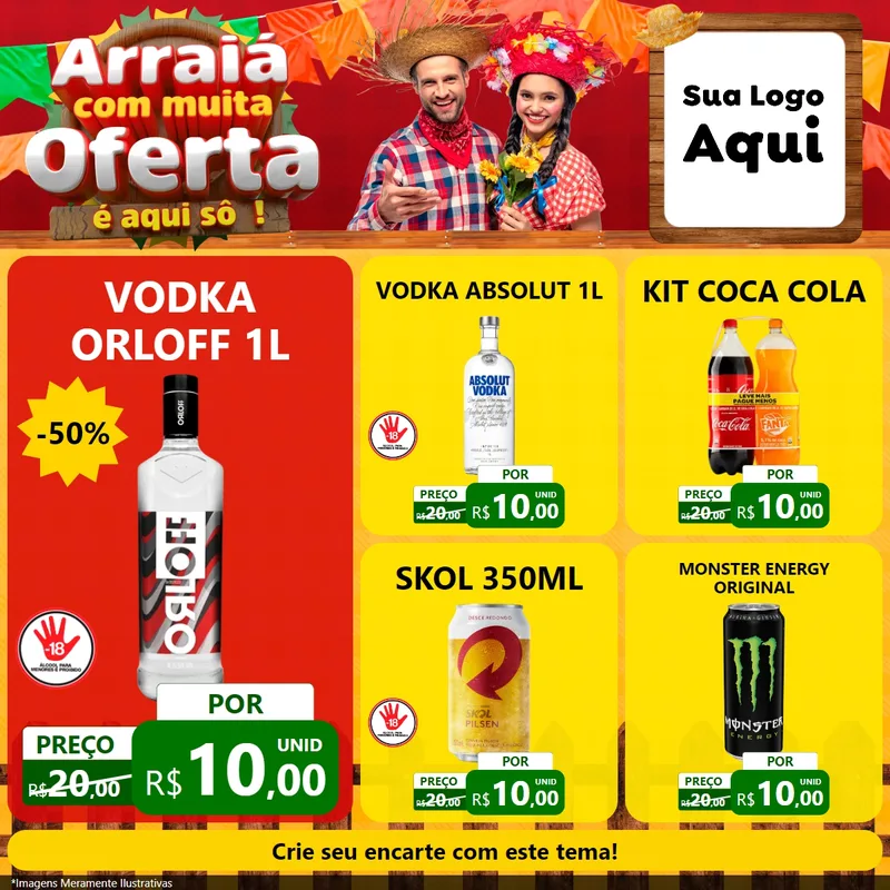 Modelo de Rede Social para Feed Facebook com o tema Arraiá Com Muita Oferta - É Aqui Sô! para Distribuidora de bebidas
