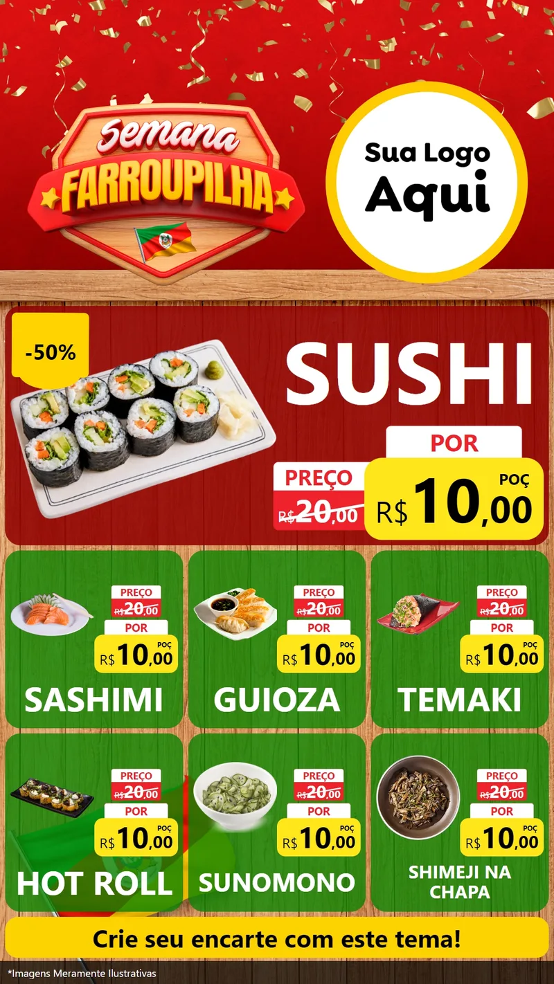 Modelo de Rede Social para Stories com o tema Semana Farroupilha para Comida japonesa