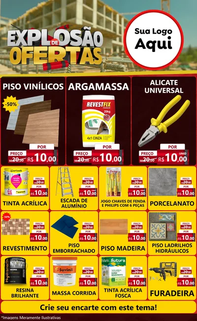 Modelo de Encarte para Encarte Grande com o tema Explosão de Ofertas - Construção para Material para Construção
