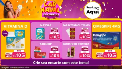 Modelo de TV para TV Horizontal com o tema Carnaval de Ofertas para Farmácia