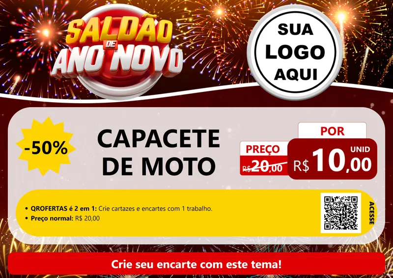 Modelo de Cartaz para Cartaz A4 Horizontal com o tema Saldão de Ano Novo para Moto peças