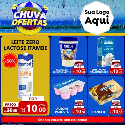 Modelo de Rede Social para Feed Facebook com o tema Chuva de Ofertas para Frios e Laticínios