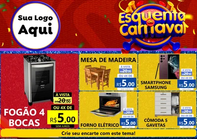 Modelo de Encarte para Encarte A4 Horizontal com o tema Esquenta de Carnaval para Móveis e Eletro