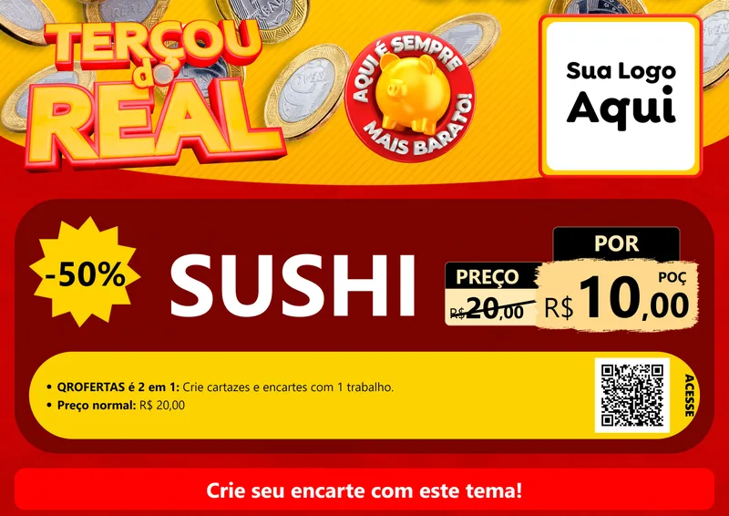 Modelo de Cartaz para Cartaz A4 Horizontal com o tema Terçou do Real para Comida japonesa