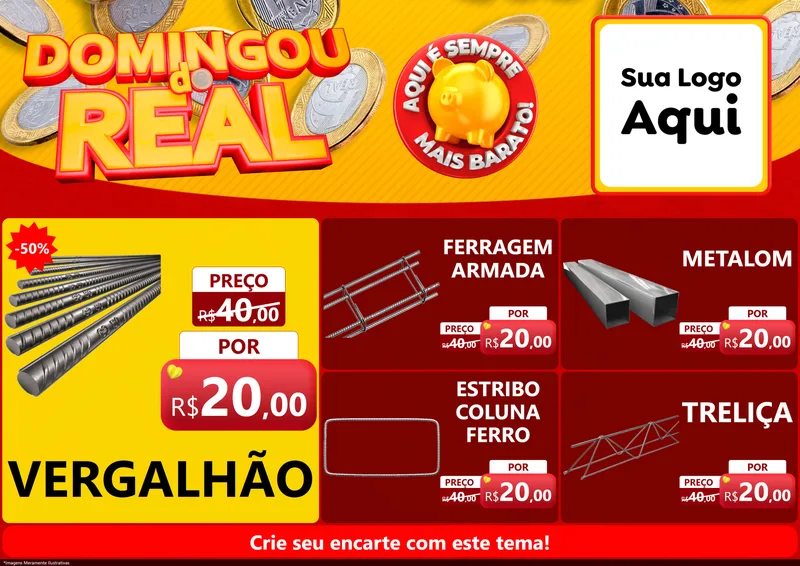 Modelo de Encarte para Encarte A4 Horizontal com o tema Domingou do Real para Ferragens