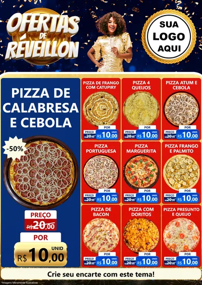 Modelo de Encarte para Encarte A4 Vertical com o tema Ofertas de Réveillon para Pizzaria