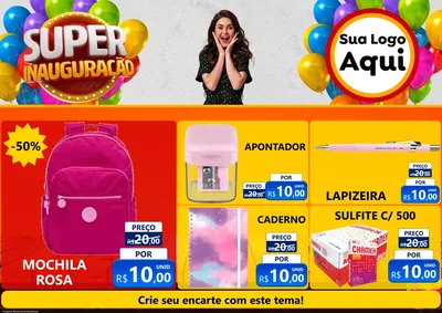 Modelo de Encarte para Encarte A4 Horizontal com o tema Super Inauguração para Papelaria