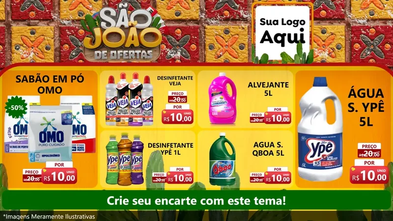 Modelo de TV para TV Horizontal com o tema São João de Muitas Ofertas - Junina para Produtos de Limpeza