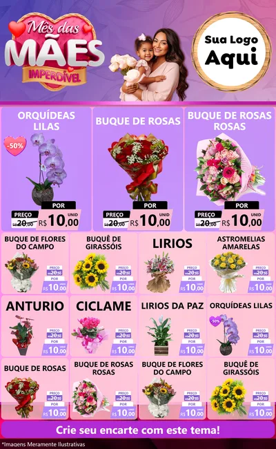 Modelo de Encarte para Encarte Grande com o tema Mês das Mães Imperdível para Floricultura e jardim