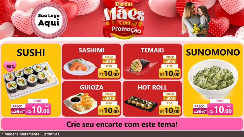 Modelo de TV para TV Horizontal com o tema Dia Das Mães Com Promoção para Comida japonesa