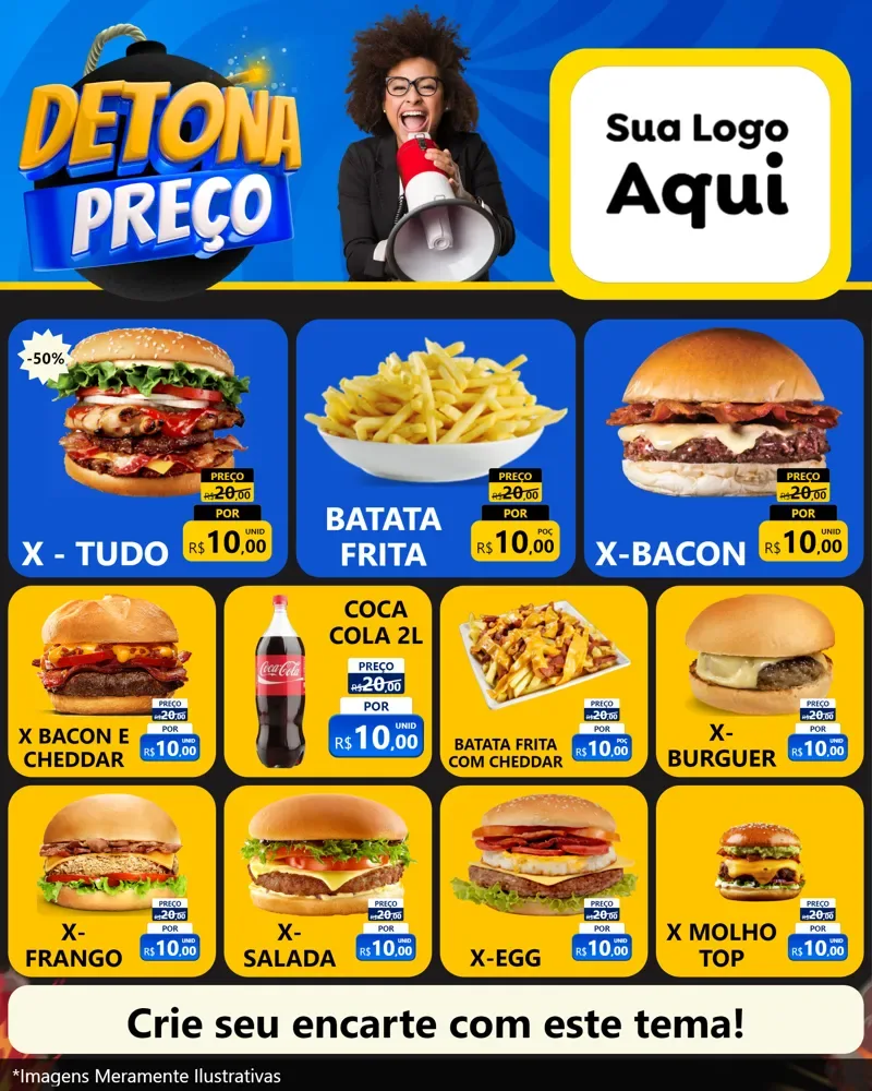 Modelo de Rede Social para Feed Instagram com o tema Detona Preços para Hamburgueria