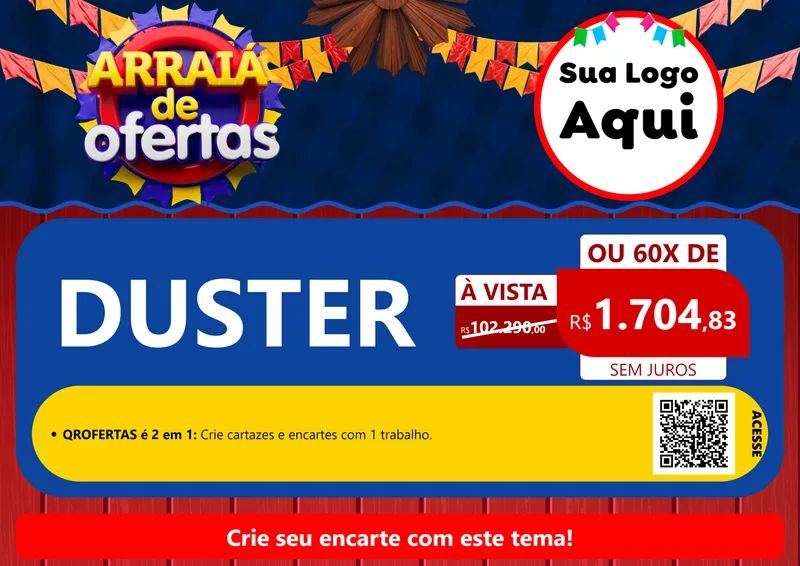 Modelo de Cartaz para Cartaz A4 Horizontal com o tema Arraiá de Ofertas para Concessionaria de Carros