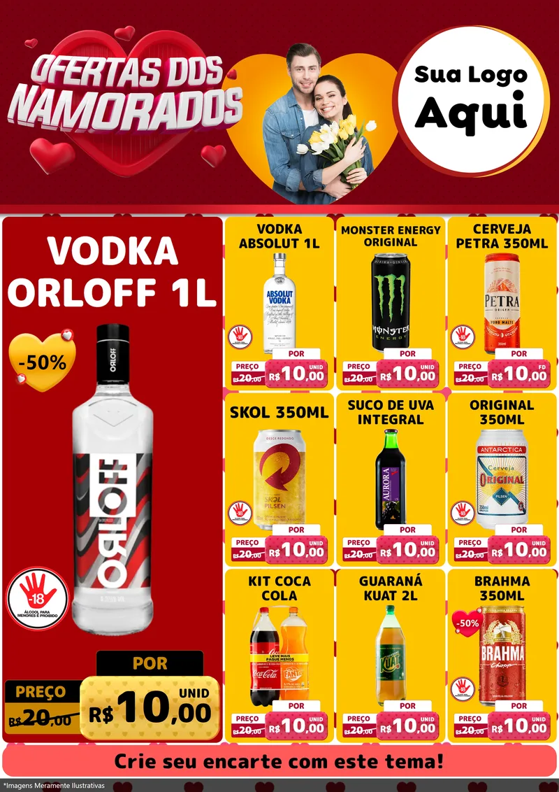 Modelo de Encarte para Encarte A4 Vertical com o tema Ofertas Dos Namorados para Distribuidora de bebidas