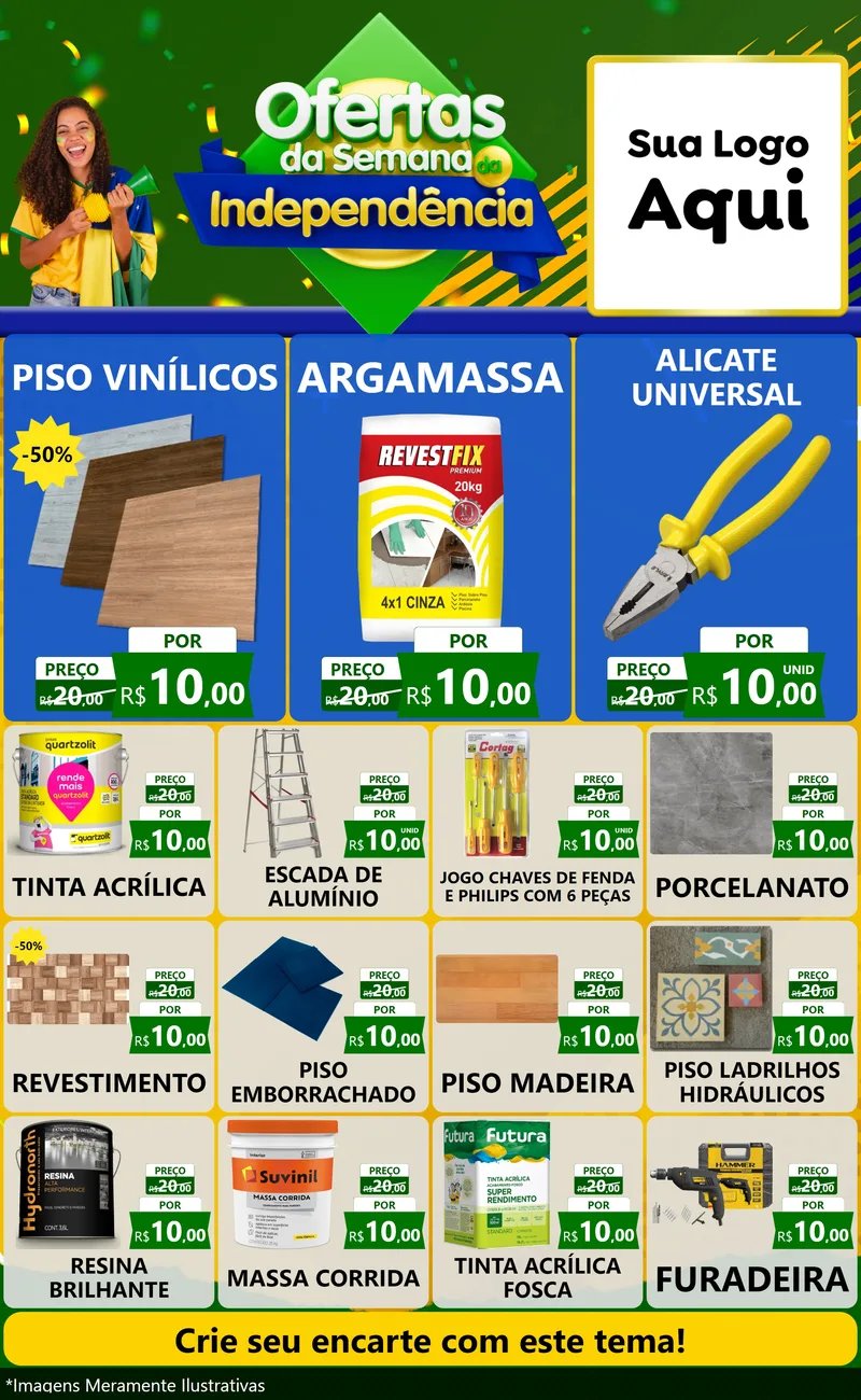Modelo de Encarte para Encarte Grande com o tema Ofertas da Semana da Independência para Material para Construção