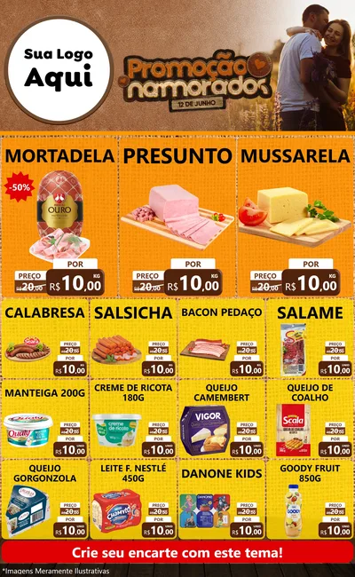 Modelo de Encarte para Encarte Grande com o tema Promoção Namorados para Frios e Laticínios