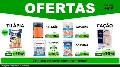 Modelo de TV para TV Horizontal com o tema Ofertas Verde Cartaz para Peixaria
