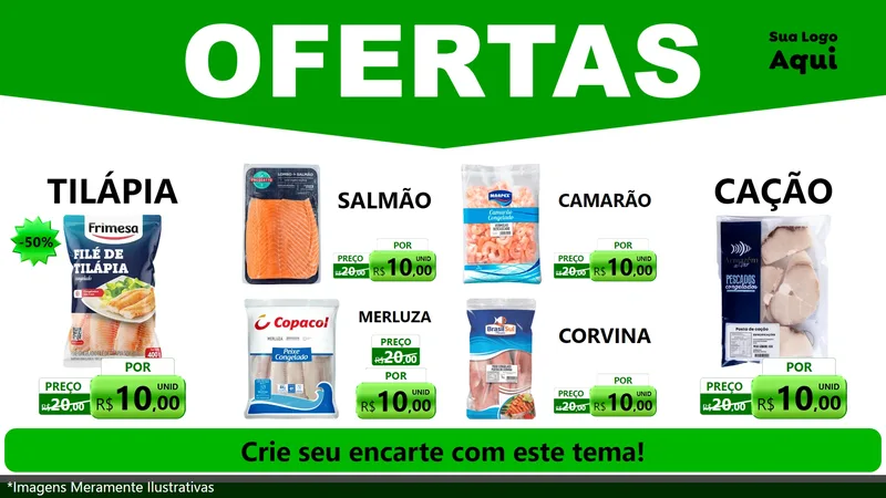 Modelo de TV para TV Horizontal com o tema Ofertas Verde Cartaz para Peixaria