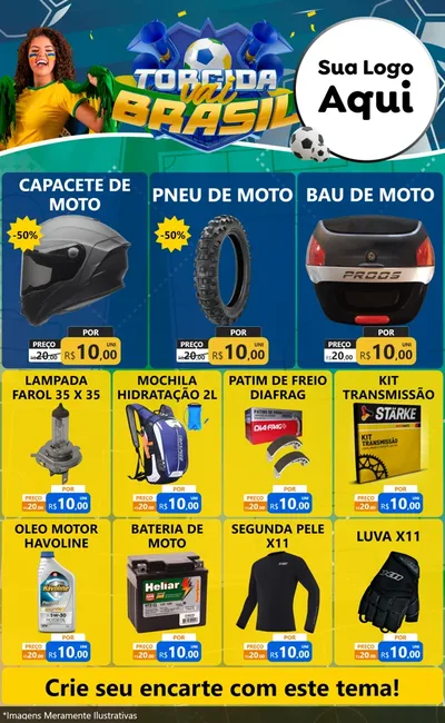 Modelo de Encarte para Encarte Grande com o tema Torcida Vai Brasil - Copa para Moto peças