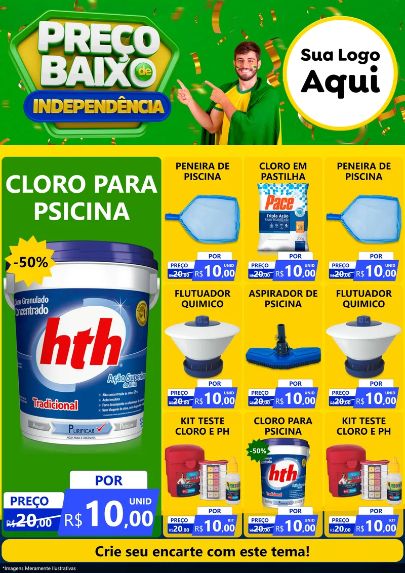 Modelo de Encarte para Encarte A4 Vertical com o tema Preço Baixo de Independência para Produtos para Piscina