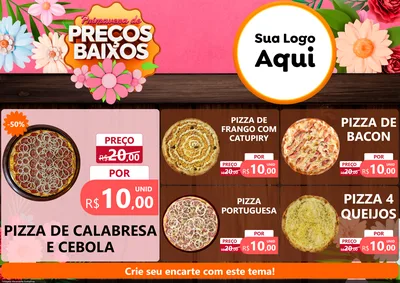 Modelo de Encarte para Encarte A4 Horizontal com o tema Primavera de Preços Baixos para Pizzaria