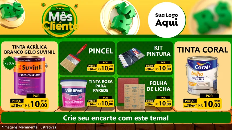 Modelo de TV para TV Horizontal com o tema Especial Mês do Cliente para Tintas e Ferramentas